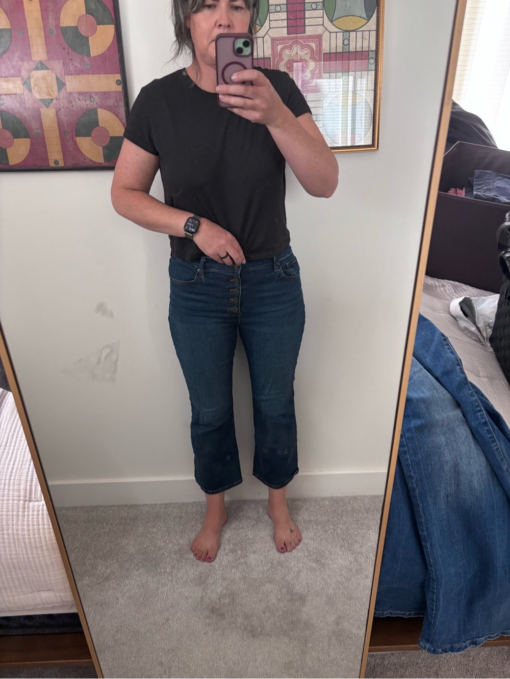 Banana Republic Dark Blue Cropped Button-Fly Jeans